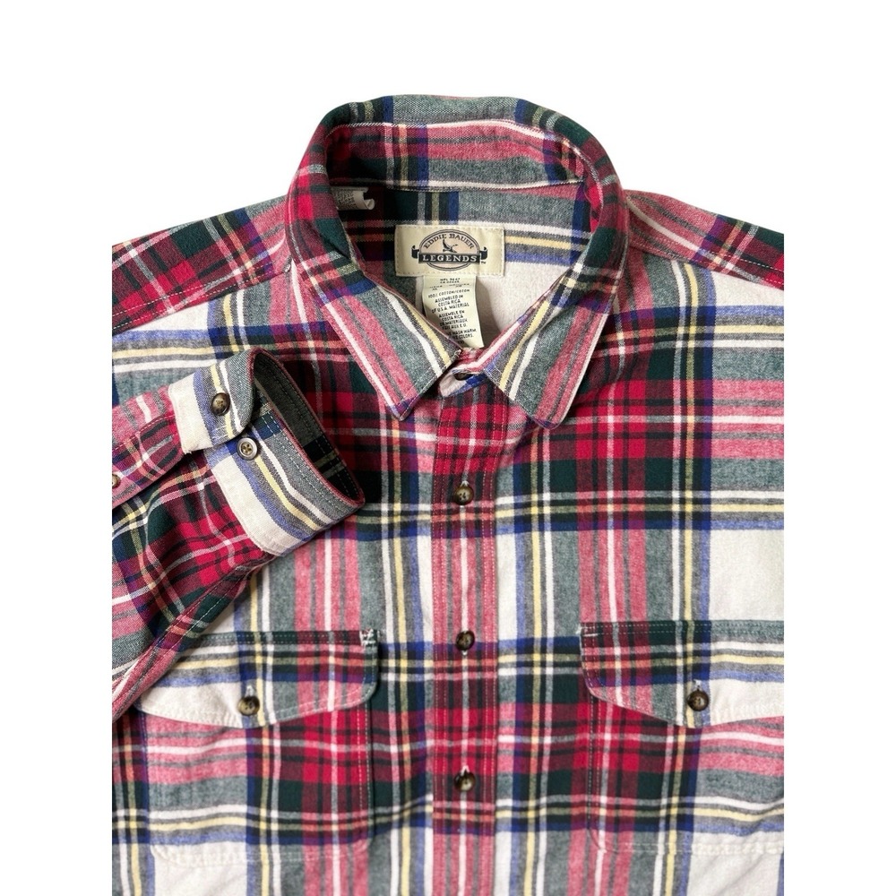 VTG Eddie Bauer Legends Plaid Flannel Shirt Heavy‎ Cotton Red Tartan XL
